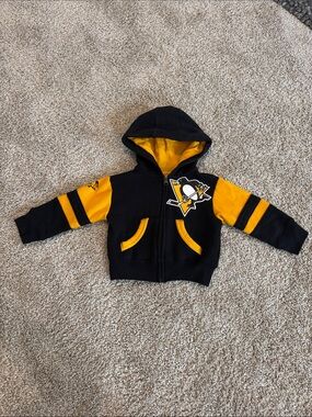 NHL Pittsburgh Penguins Hockey Black and Gold Hooded Zip-Up Sweatshirt 12 Month